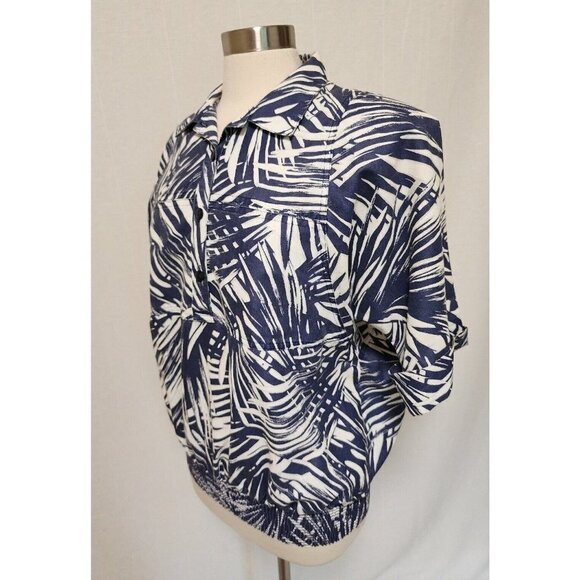Womens 80s 90s Vintage Palm Print Shirt Size XL Blue Tropical - Picture 5 of 7